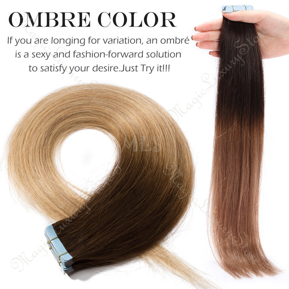 Tape In Hair Extensions Full Head Remy Human Hair Ombre Skin Weft