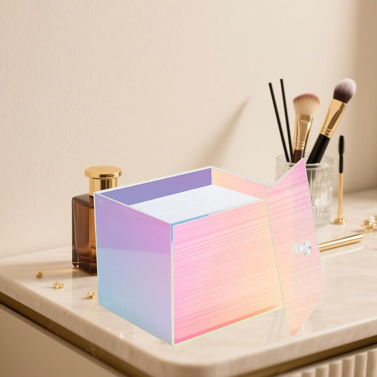 Disposable Face Towel Box, Acrylic towel holder clear rainbow lid