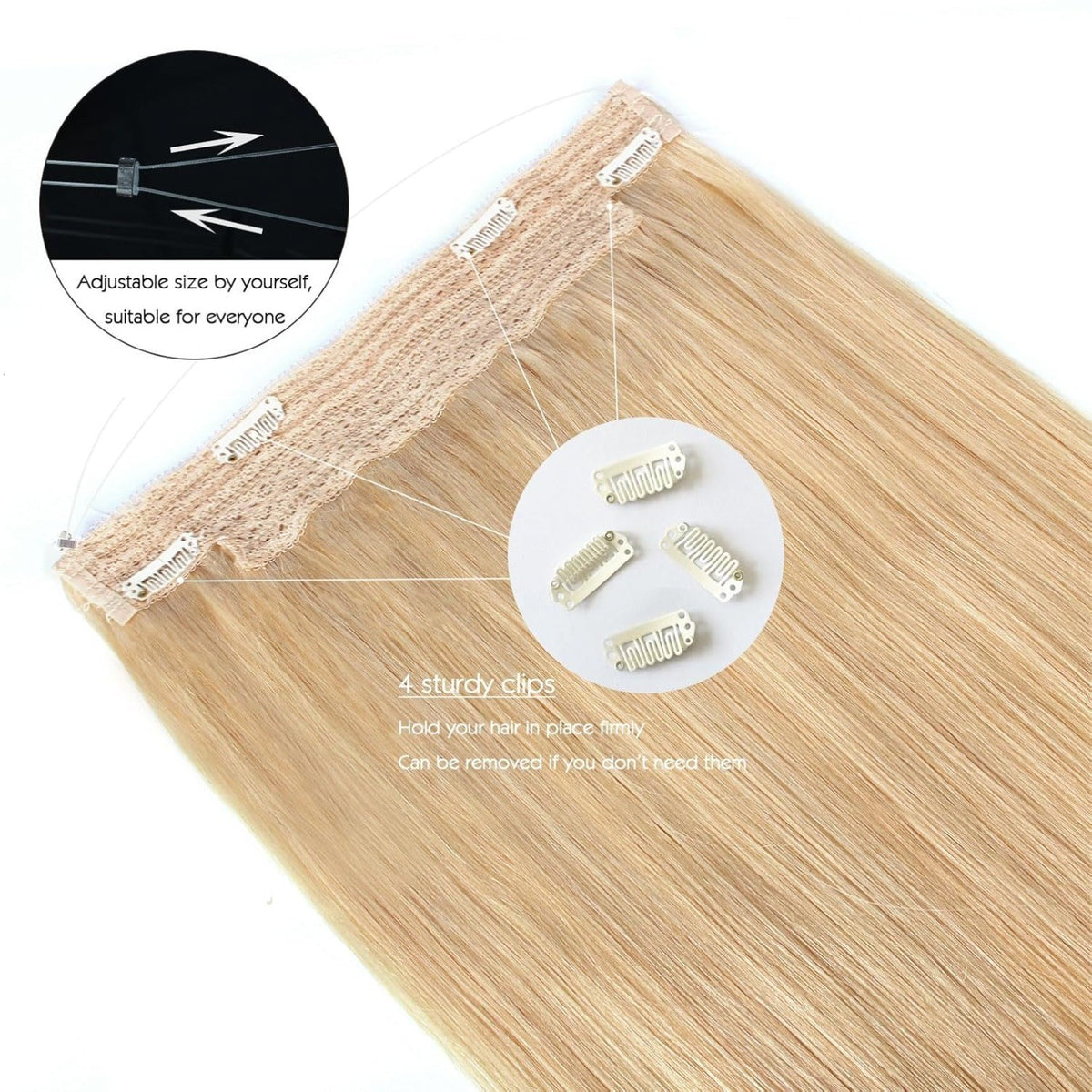 16-Inch 100g Remy Human Hair Extensions with Transparent Wire - Reusable & Tangle-Free