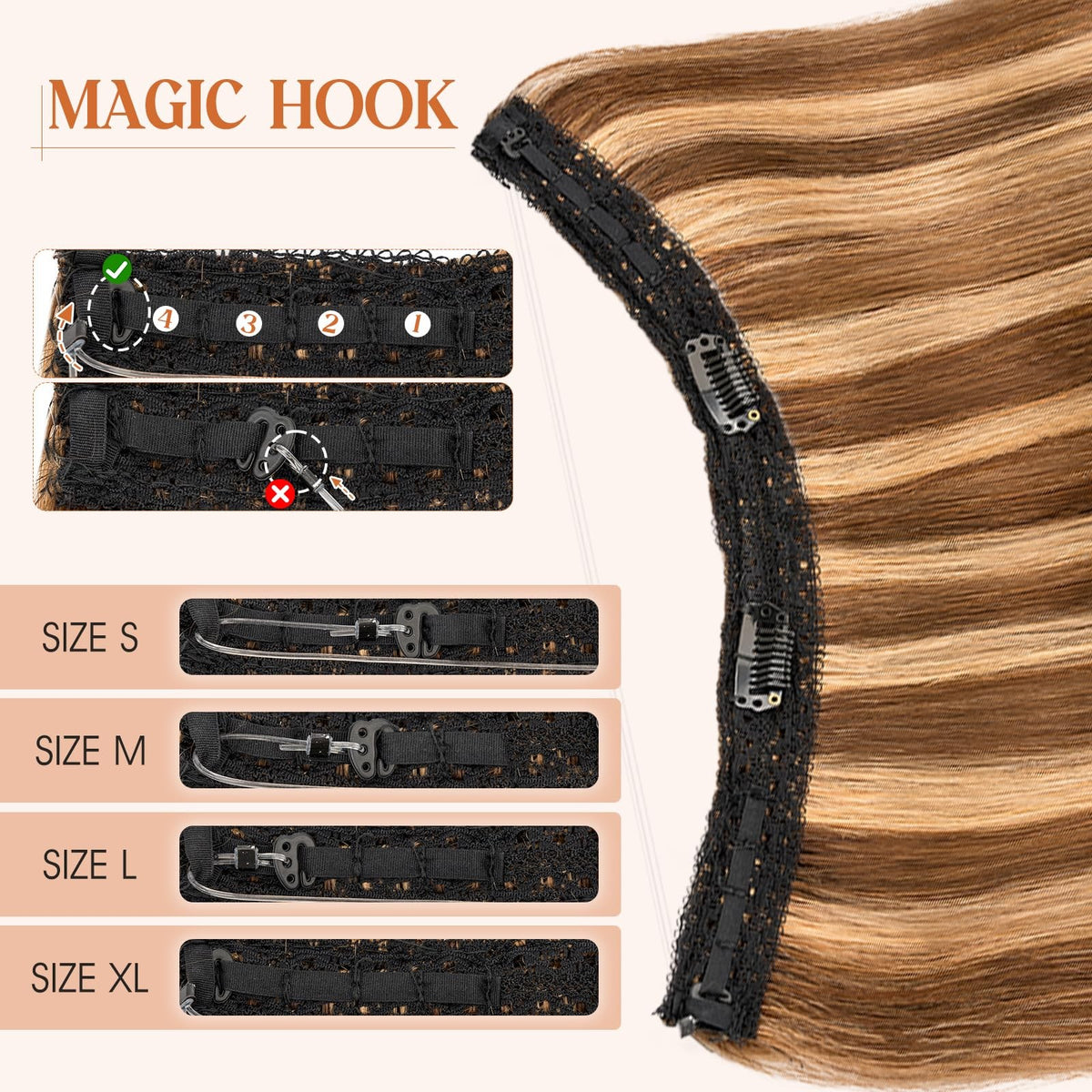 Wire Hair Extensions 16 Inch Medium Brown Dark Blonde Human Hair Voluminous Length
