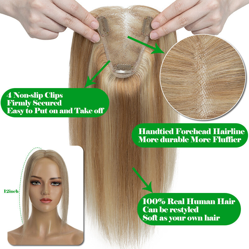 Clip-In Human Hair Topper with Lace Base - Remy Hair for Thinning Hair