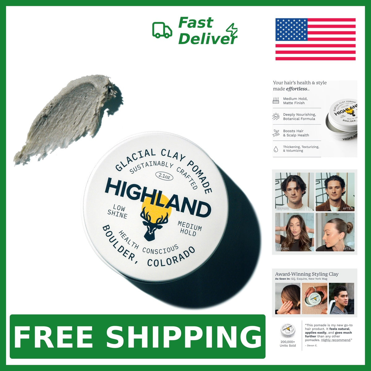 Highland Glacial Hair Clay Pomade Medium Hold for Men & Women