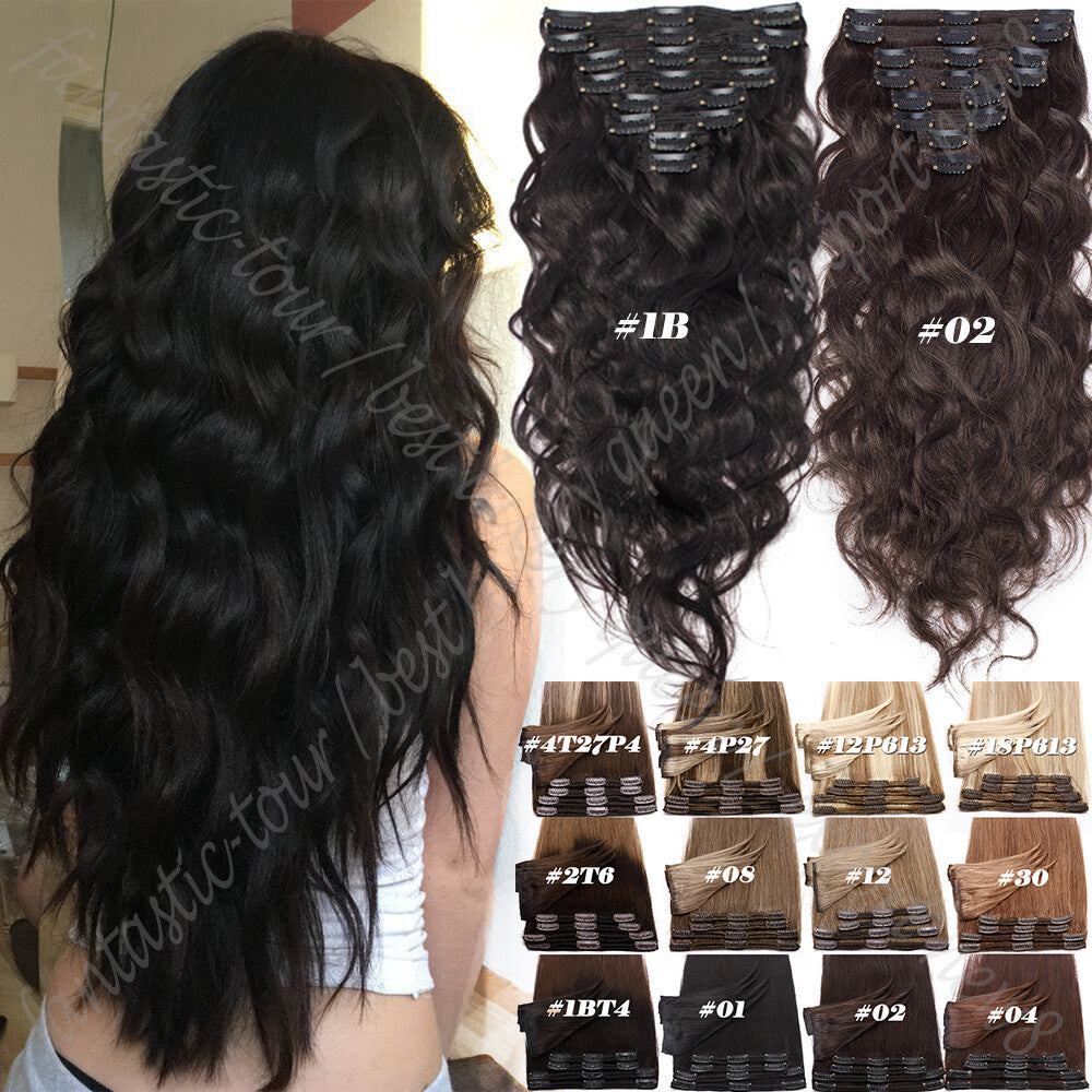 Thick Clip-In Hair Extensions Full Head 8PCS Double Weft Remy Human Hair