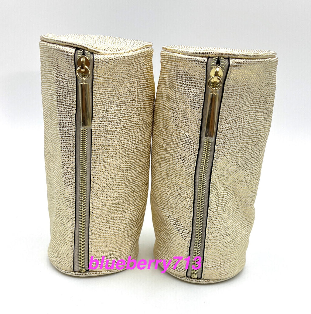 2 Gold Cosmetic Makeup Bags Clutch Pencil Cases Travel Organizer