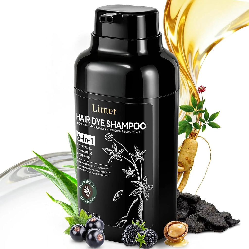 Dark Brown Hair Dye Shampoo - 3-in-1 Natural Color & Conditioner