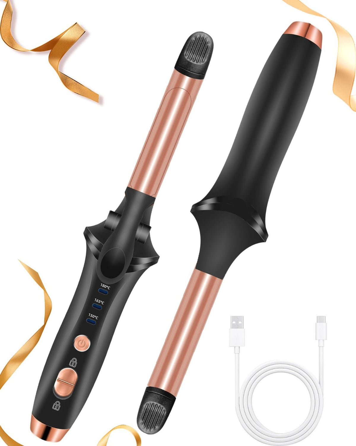 Rechargeable Cordless Travel Curling Iron with 3 Temperature Settings - Mini Hair Curler