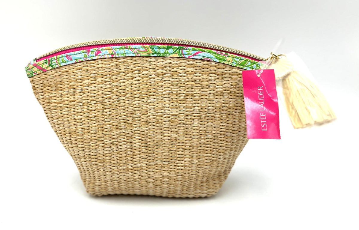 Estée Lauder Straw Makeup Bag with Zipper – Authentic Cosmetic Organizer