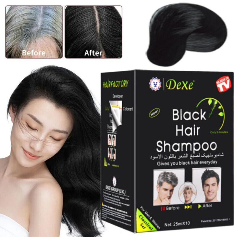 Black Hair Color Shampoo 10/50 Pack Natural Herbal Hair Dye & Restorer