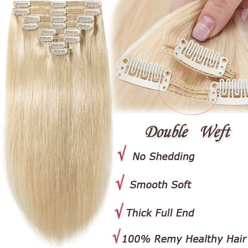 Thick Clip-In Remy Human Hair Extensions - Full Head, Long & Double Weft