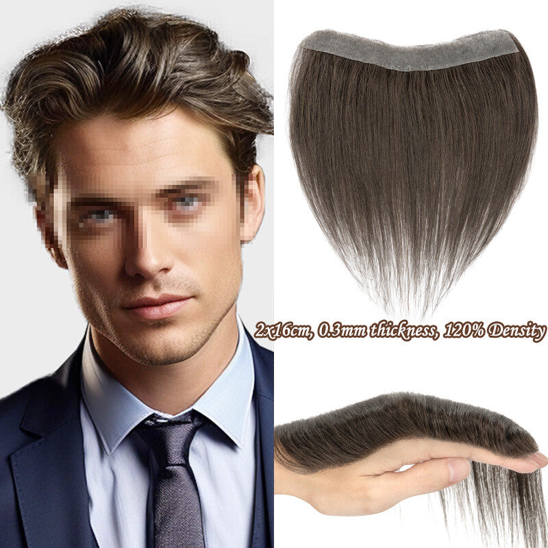 Men's Receding Hairline PU Hairpiece with Human Hair Toupee – Natural Look & Adjustable Fit