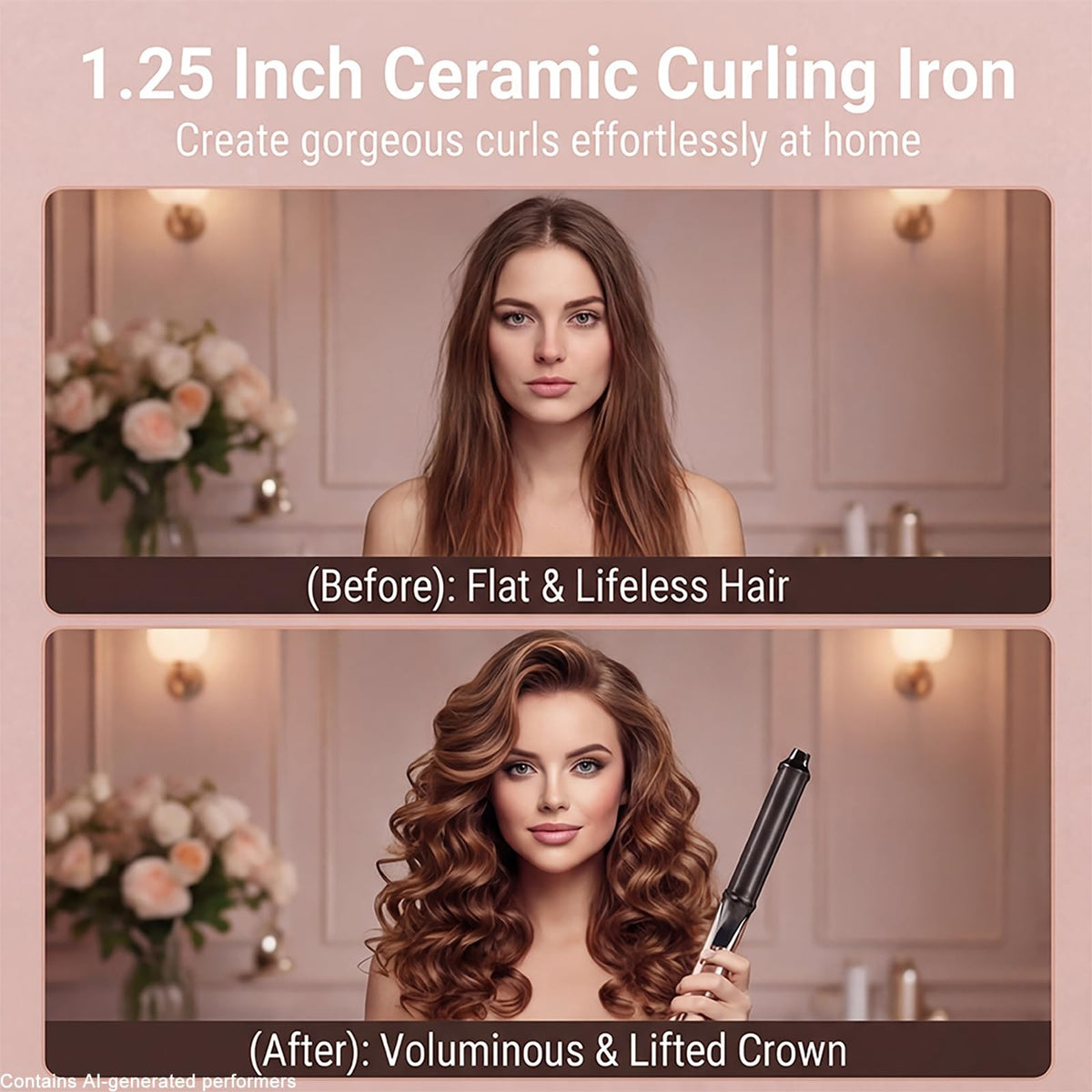 LURA Oval Premium Ceramic Curling Iron 1.25 Inch with Clamp Dual Voltage