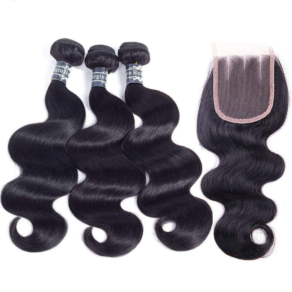 Brazilian Body Wave Hair Extensions Set with Closure - 14 16 18 Inches
