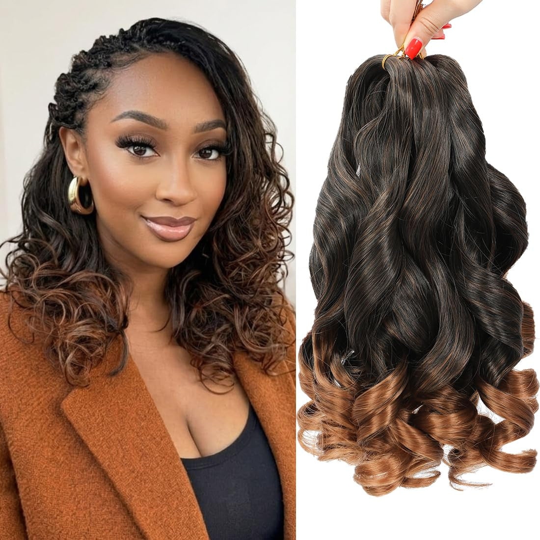 French Curly Braiding Hair 8 Pack 12 Inch Pre-Stretched Natural-Looking Curls