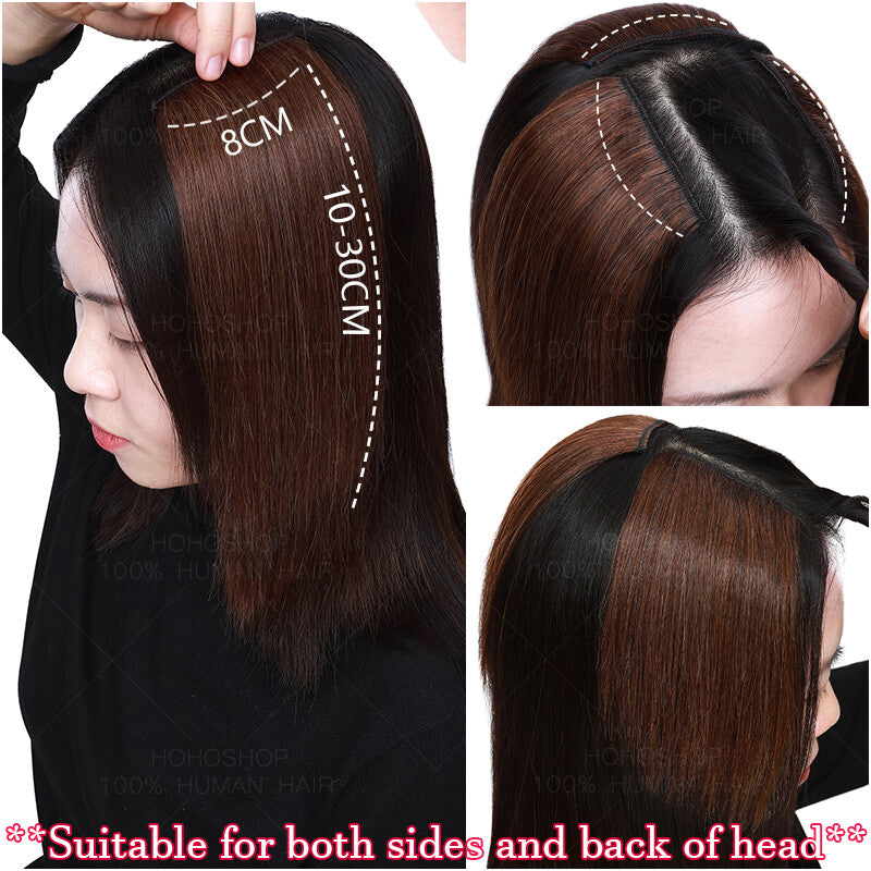 Clip In Short Hairpiece Human Hair Extensions Thick Pad Hair Topper