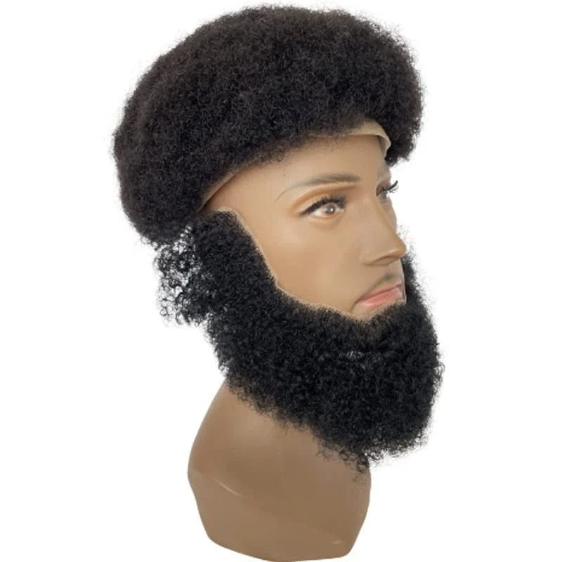 Realistic Afro Curl Beard & Mustache System for Black Men 12x3 Inch