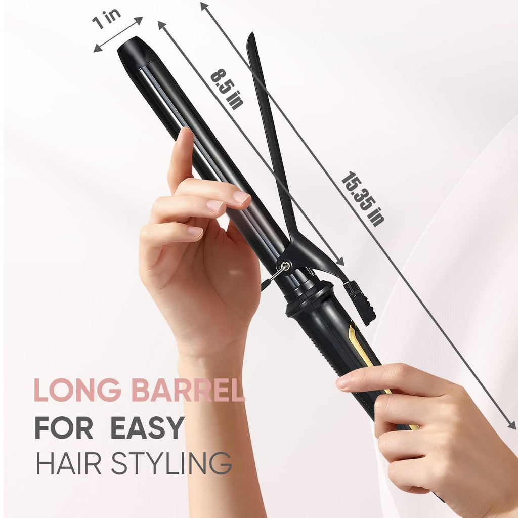 Extra Long 1 Inch Ceramic Tourmaline Curling Iron for Long Hair - Professional Styling Tool