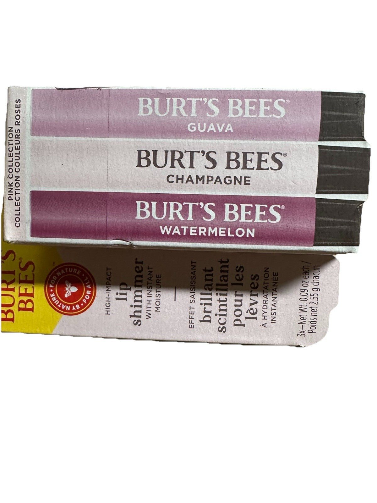 Burt's Bees Lip Shimmer Pink Collection Tinted Lip Balm Stick Set
