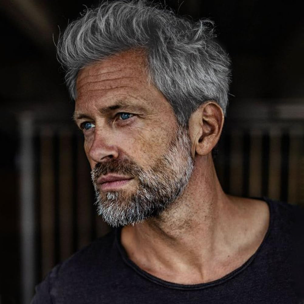 Men's Short Gray Synthetic Wig for Natural Look & Cosplay