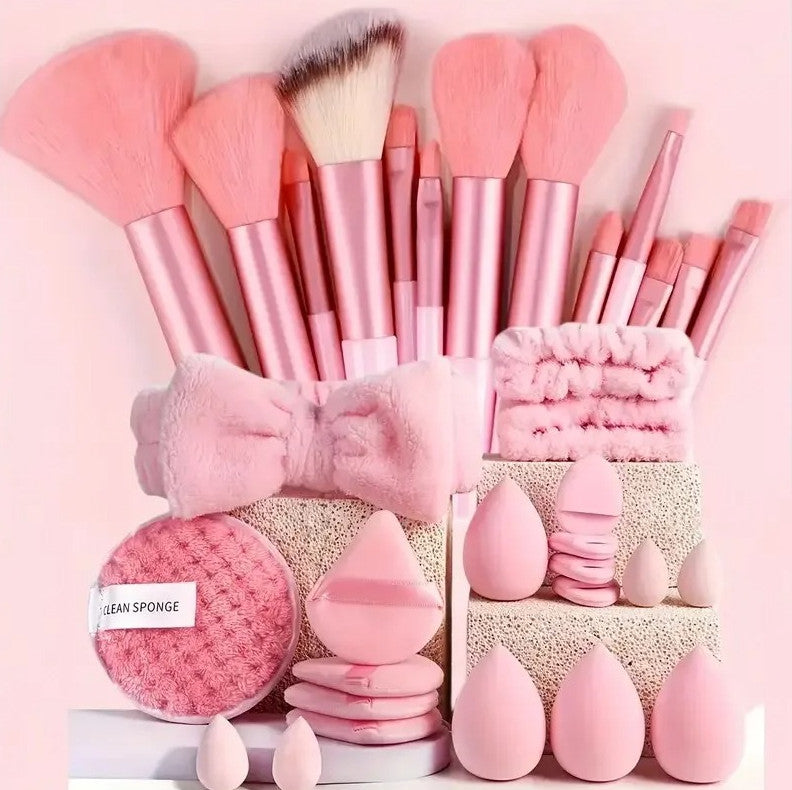 33Pcs Makeup Sponge & Brush Set - Full Kit for Face & Eyes