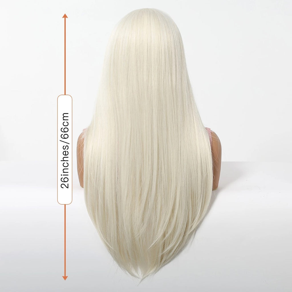 Long Straight Heat-Resistant Synthetic Wig with Bangs - Platinum Blonde Cosplay Hair