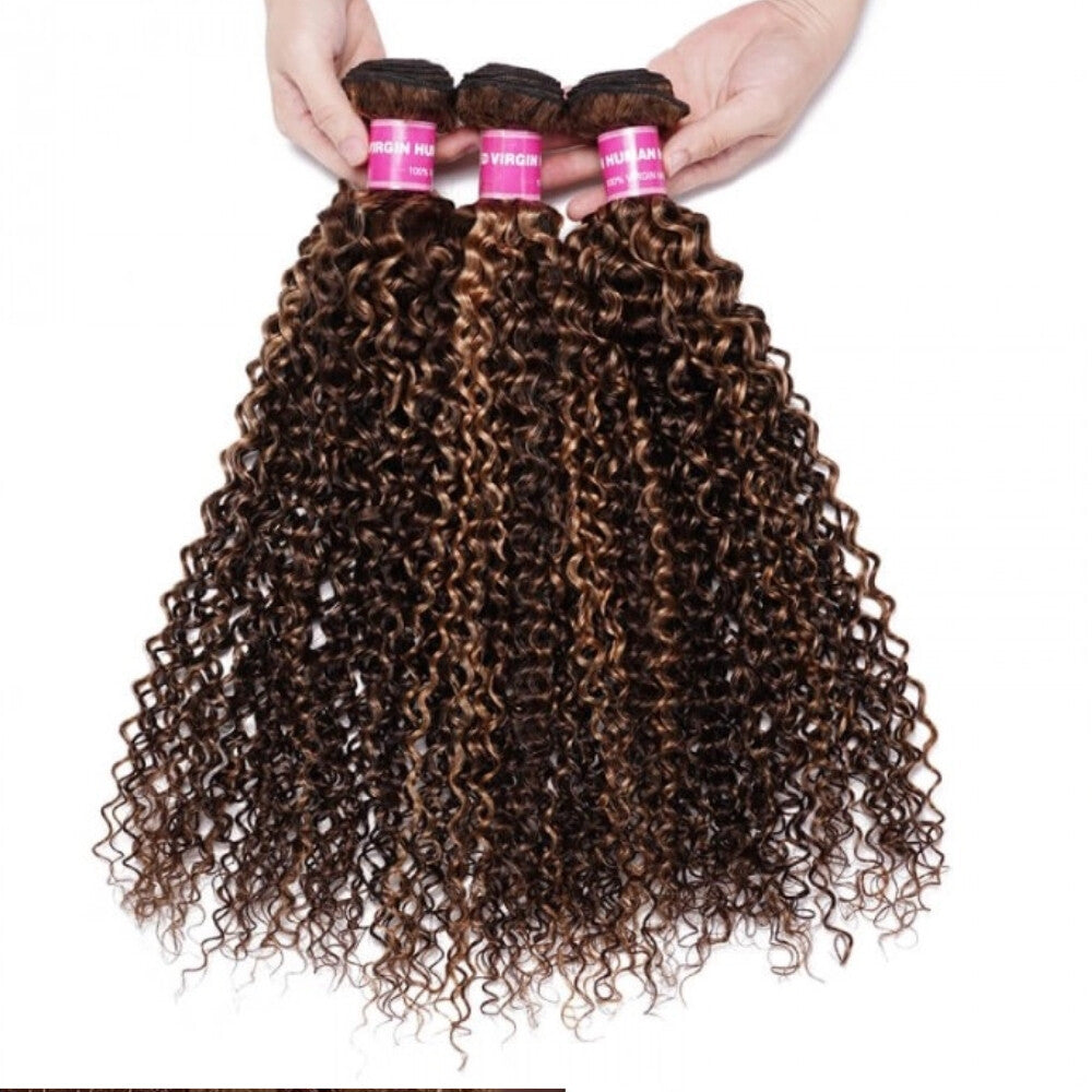 Indian Ombre Highlight Human Hair Extensions Bundles - Curly Blonde Weaves