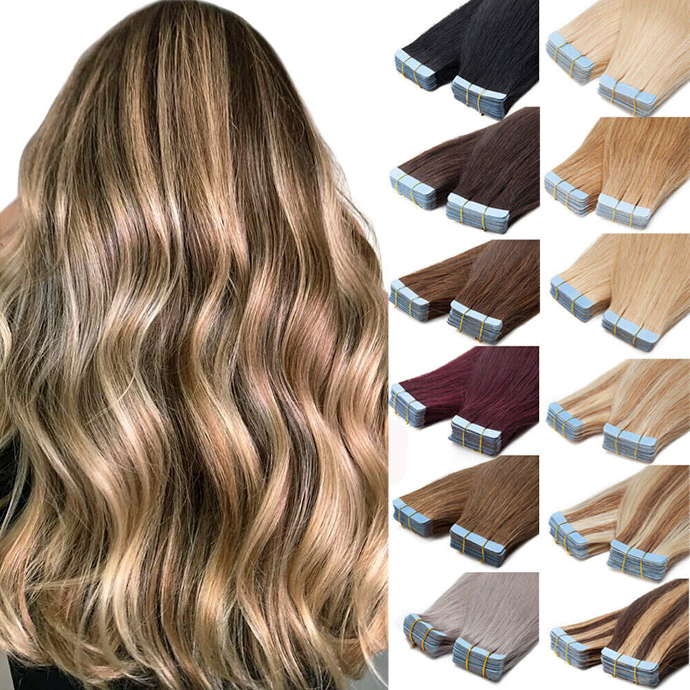 Invisible Tape Hair Extensions - Human Hair Tape-In Wefts, Reusable, Natural Remy Hair