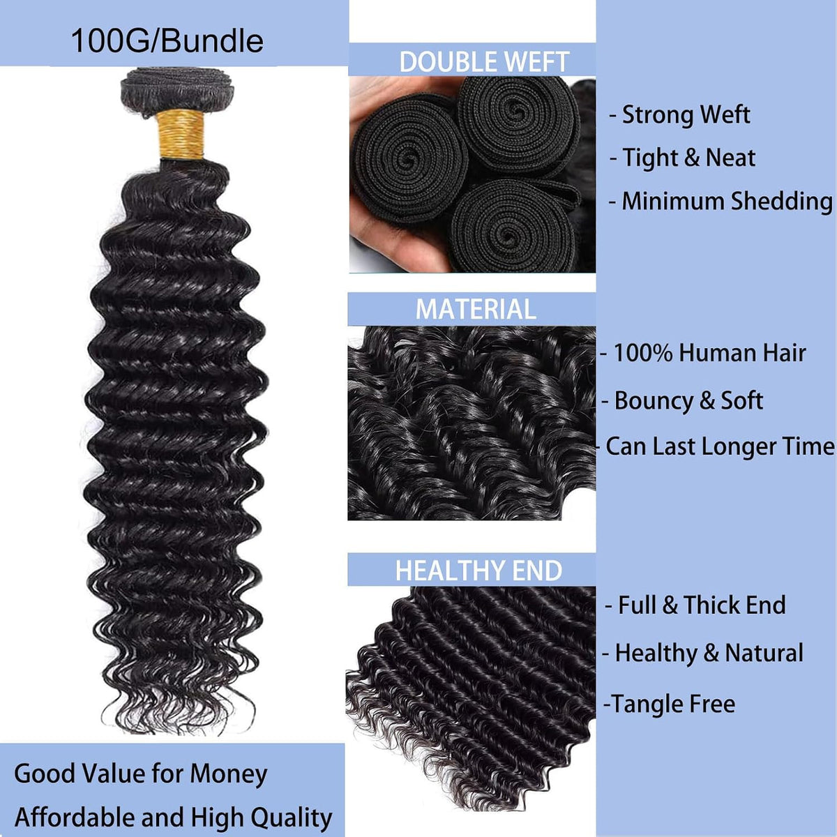 28 Inch Deep Wave Human Hair Bundles Wet and Wavy - Natural Brazilian Hair for Women