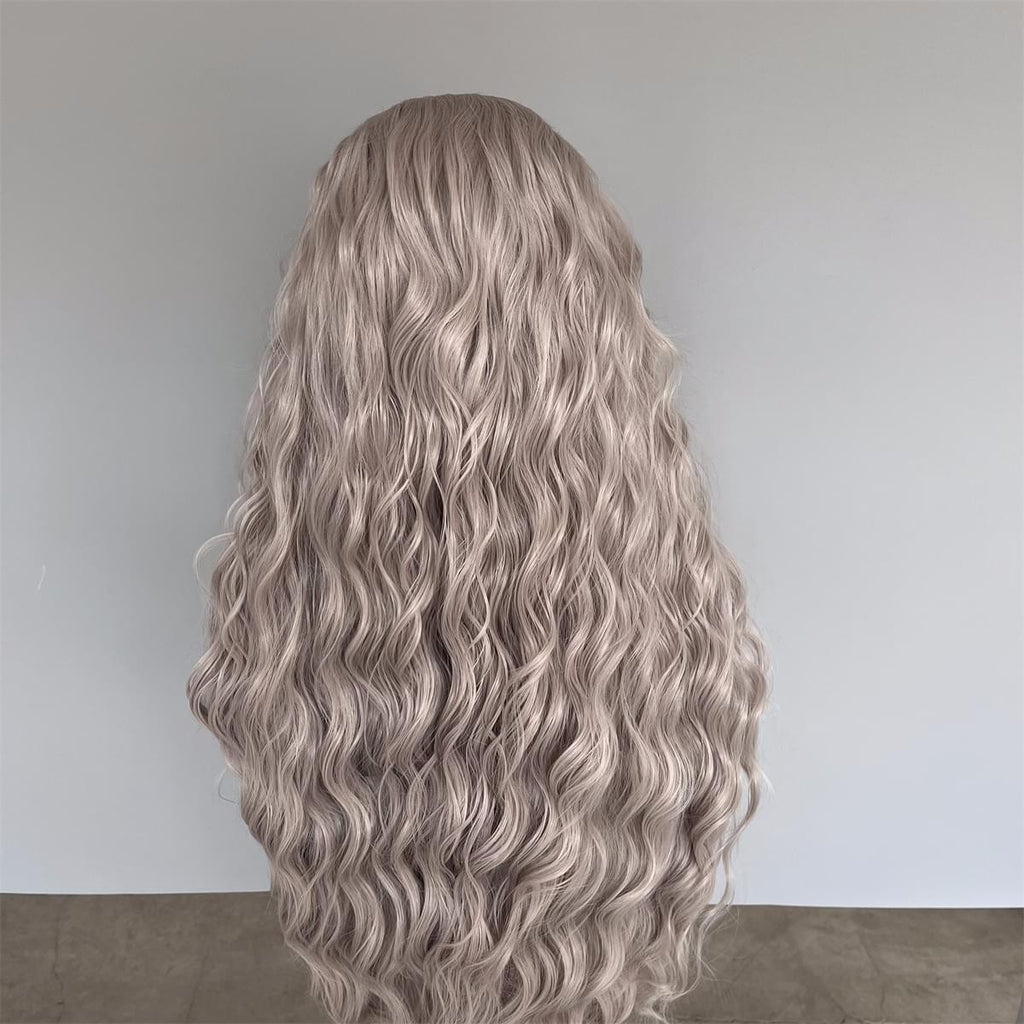Long Wavy Synthetic Lace Front Wig - Heat Resistant Gray T Lace Wig