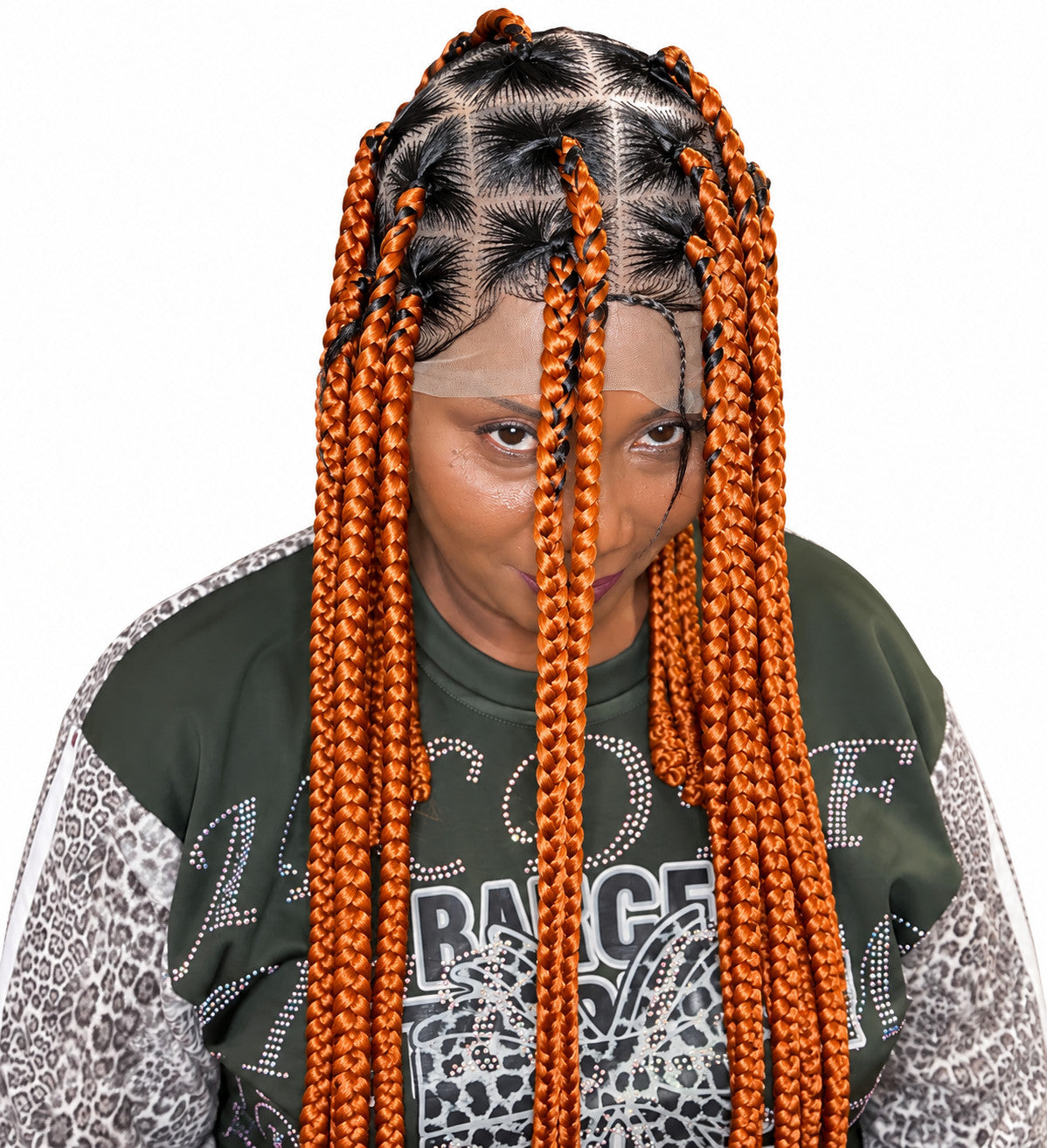 14-Inch Jumbo Knotless Box Braided Lace Front Wig with Baby Hair & Wrapped Tips