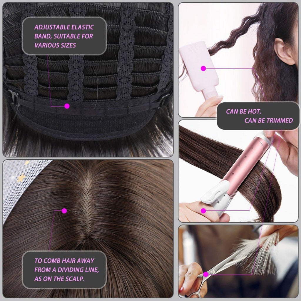 Women Brown Long Straight Synthetic Wig with Bangs for Cosplay and Party