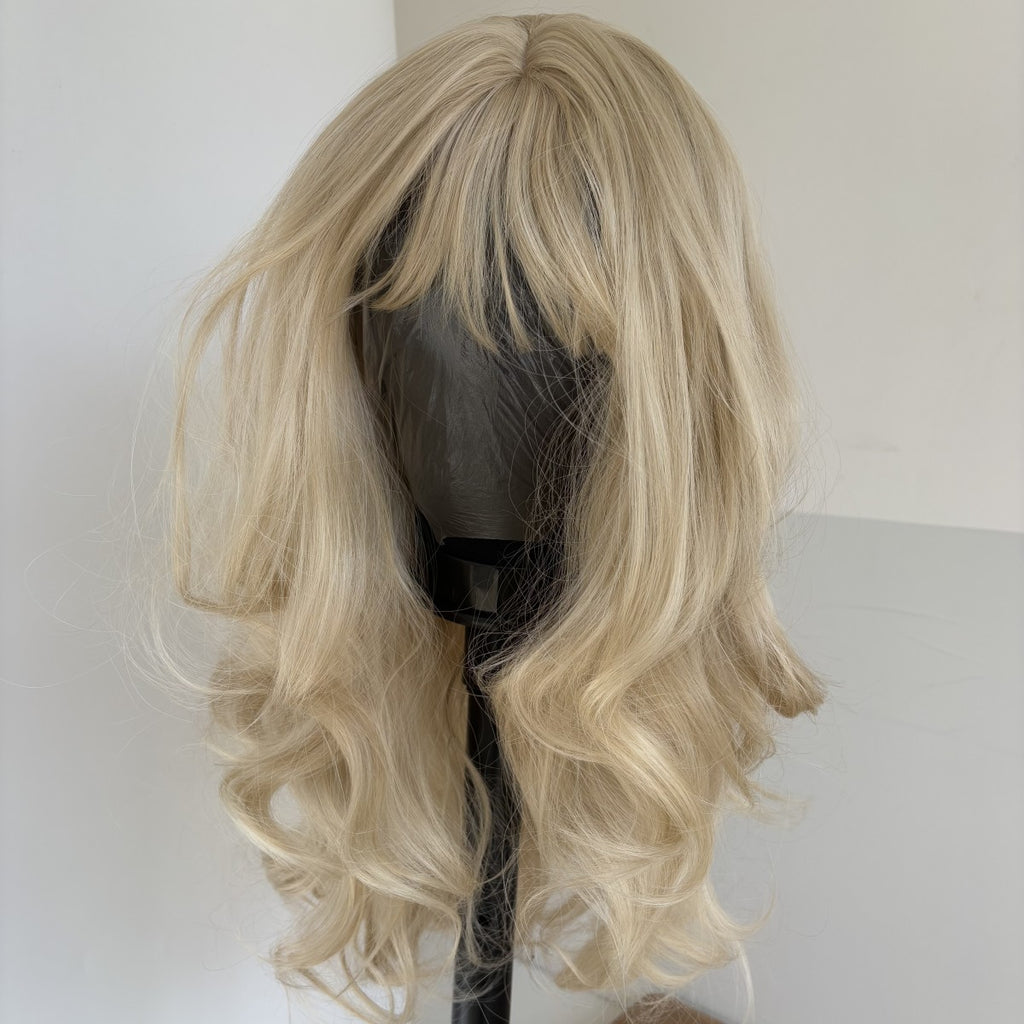 Long Wavy Blonde Synthetic Wig with Bangs - Heat Resistant & Tangle-Free