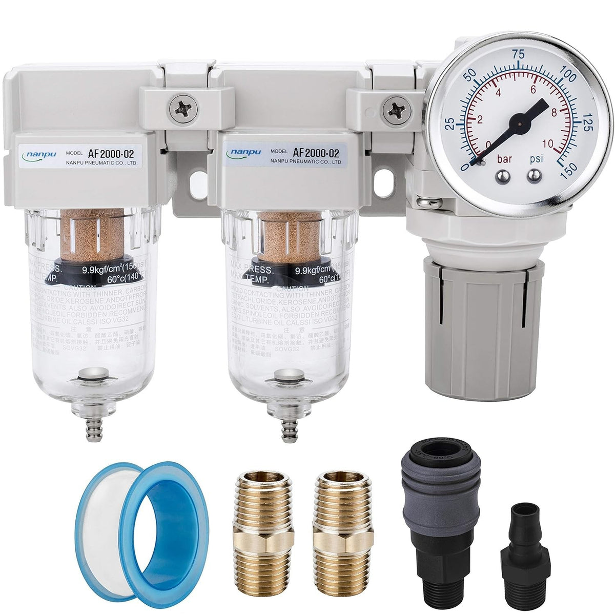 1/4" NPT Piggyback Air Filter Regulator with Drain System - Heavy Duty