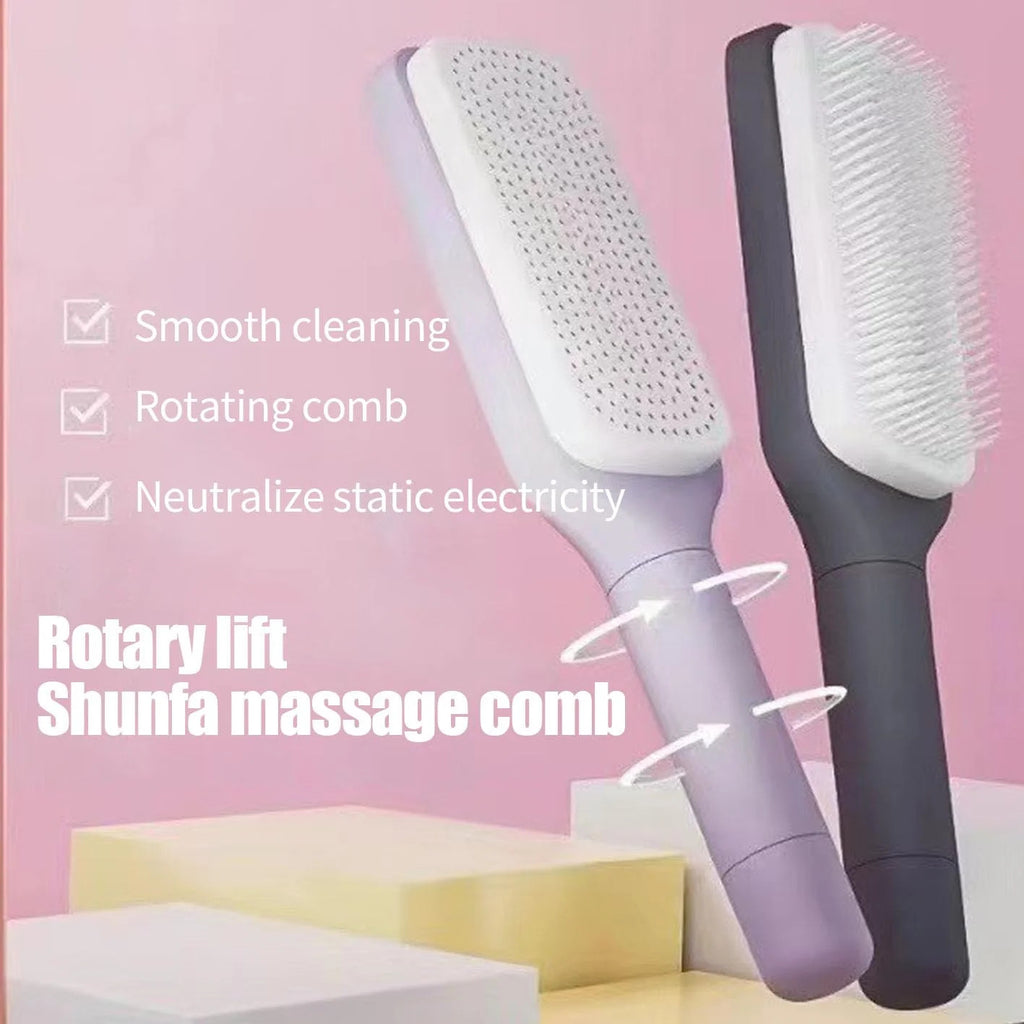 Self Cleaning Hair Brush with Retractable Bristles for Women - Grey