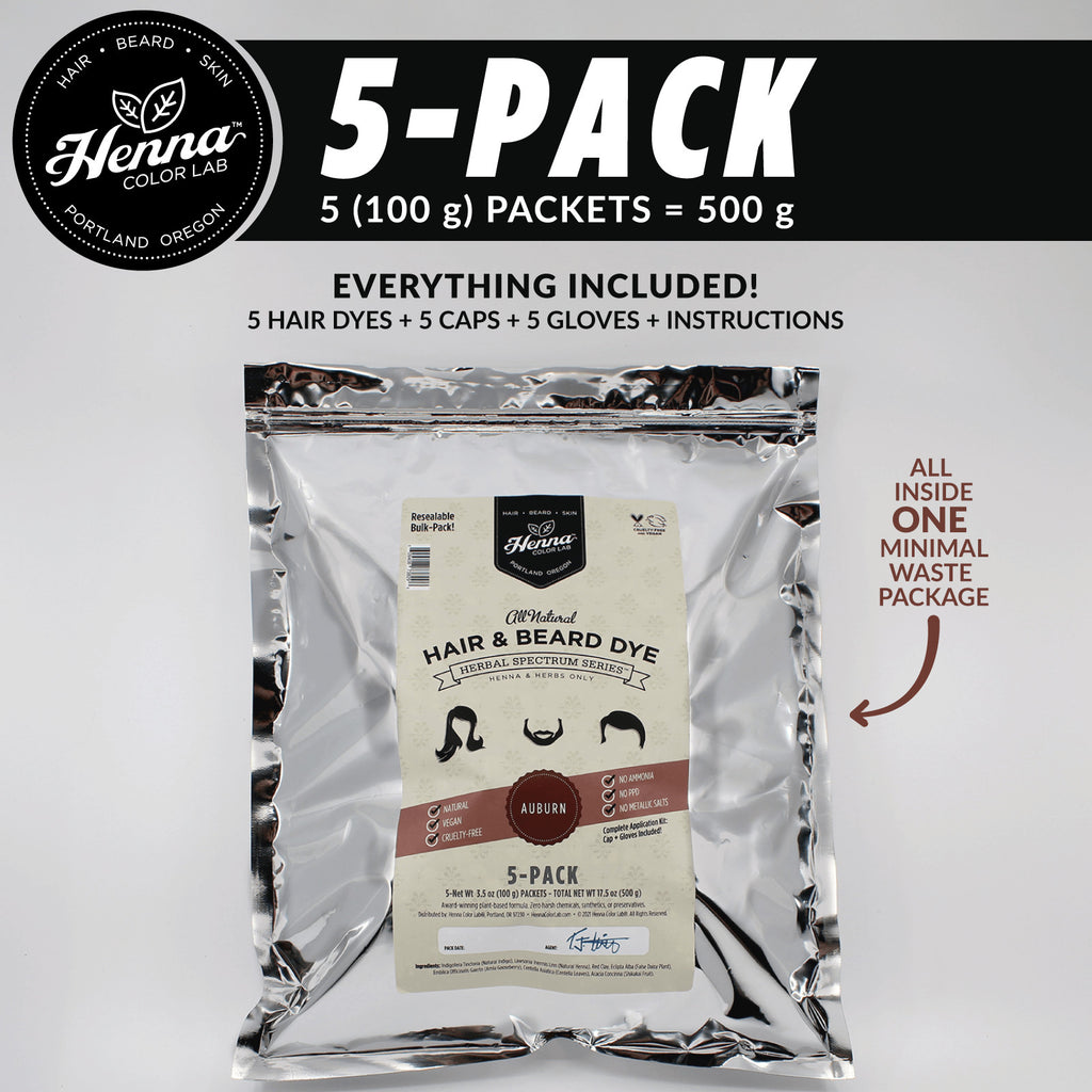 Auburn Henna Hair & Beard Dye Pack of 5 - Natural Botanical Color