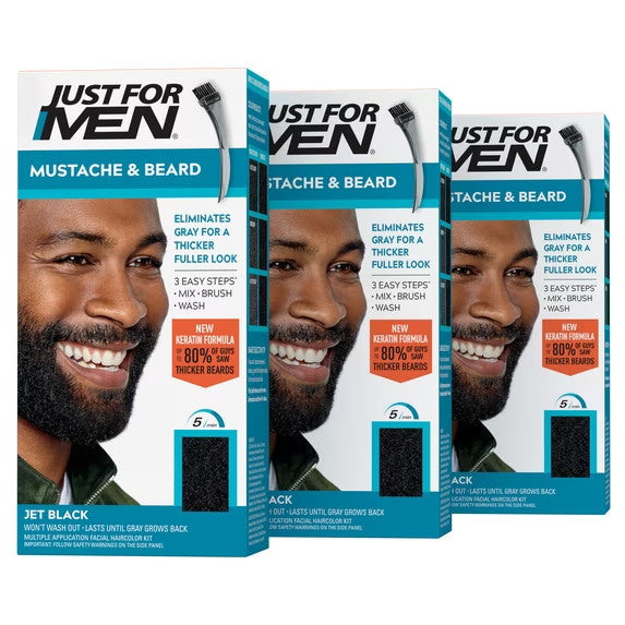 Mustache & Beard Hair Color Jet Black 3-Pack for Gray Coverage