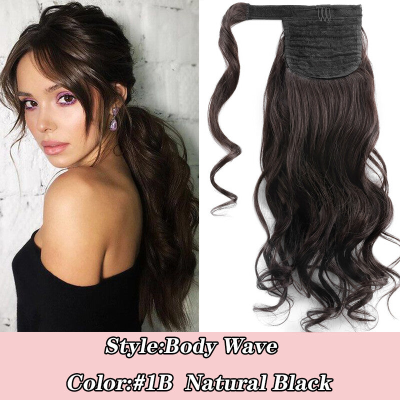 100% Human Hair Ponytail Extensions Clip-In Wrap Around Hairpiece