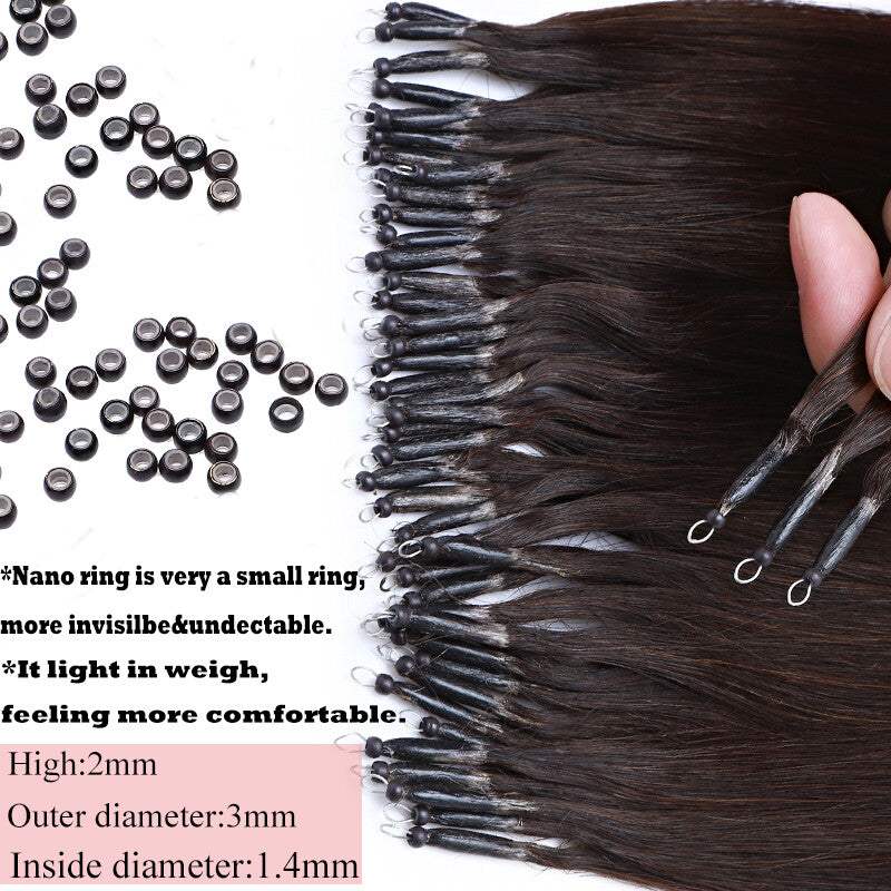 Remy Human Hair Extensions Nano Ring Bead Loop Beads 16-24 Inch & 50-150 Strands