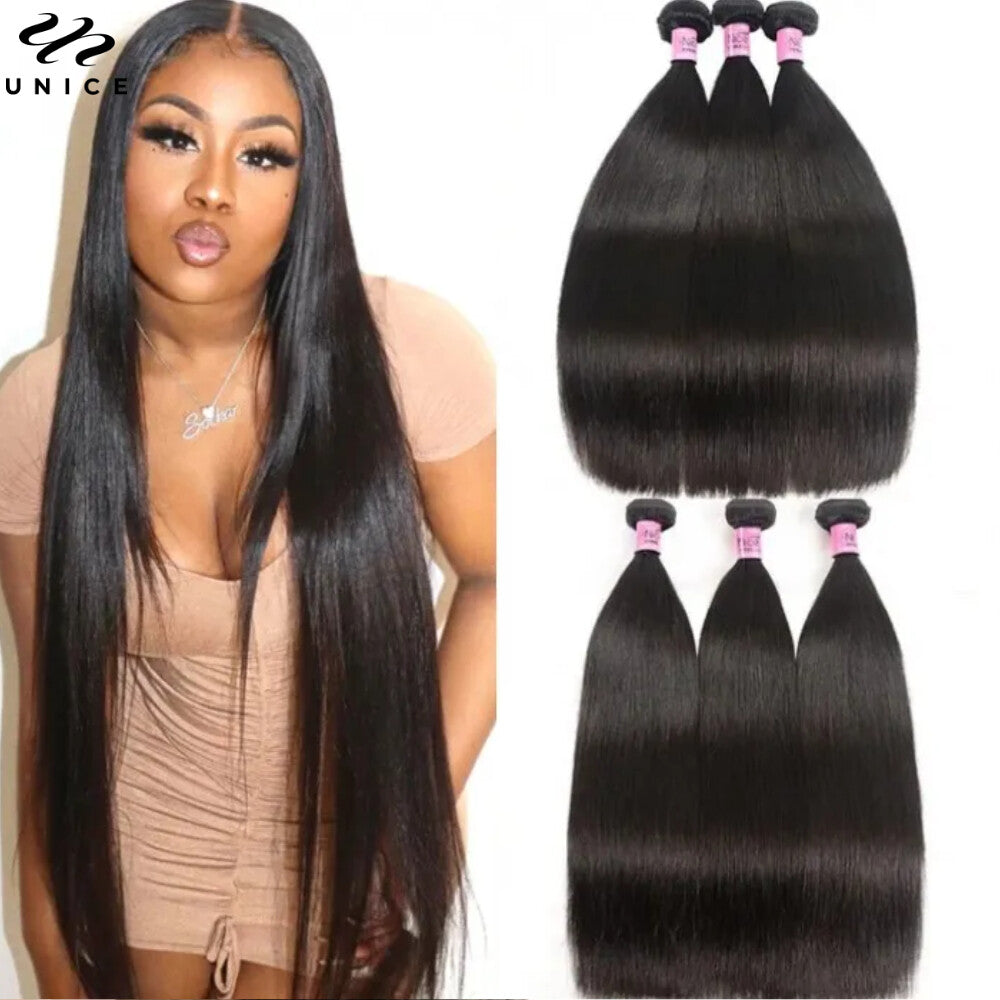 Human Hair Extensions 3 Bundles Virgin Straight Weaves for Full Head