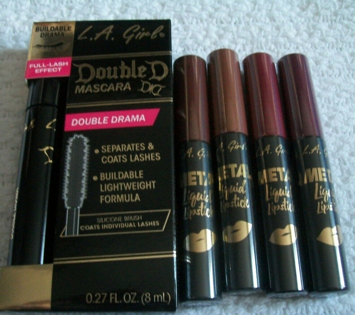 Double D Mascara & Metal Liquid Lipstick Lot by L.A. Girl – Bronzed Prism Lustrous