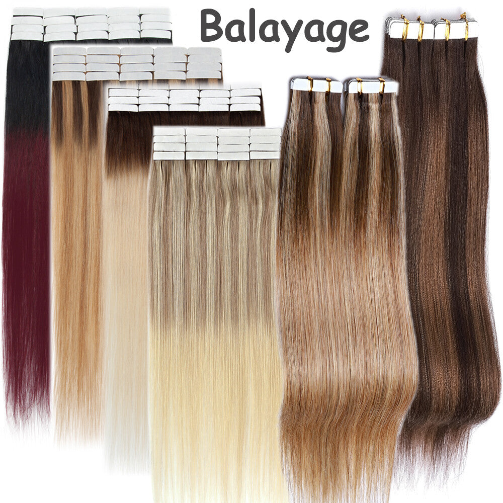 Tape In Hair Extensions Full Head Remy Human Hair Ombre Skin Weft