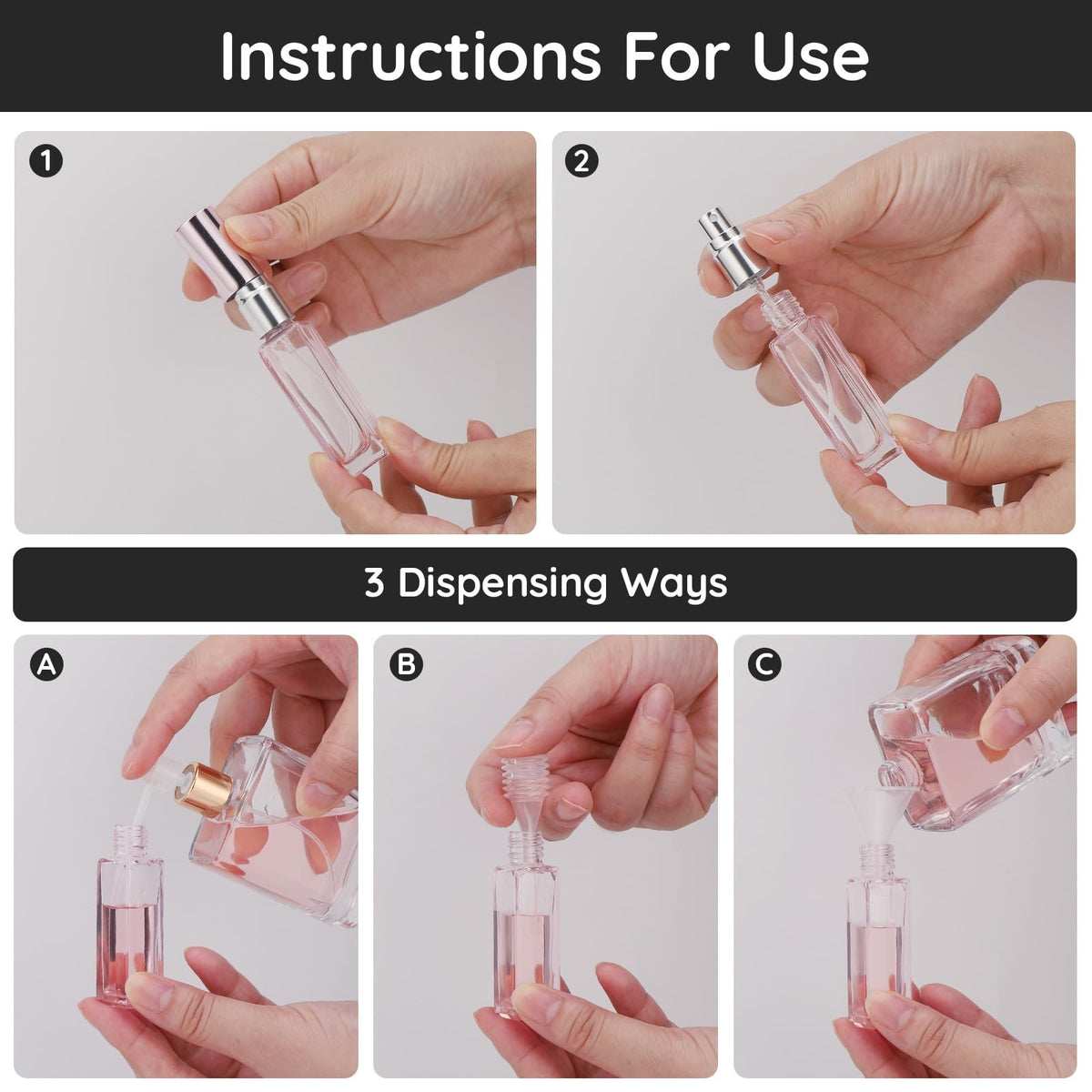 10 Pack 10ML Glass Spray Bottles - Refillable Travel Perfume Atomizers