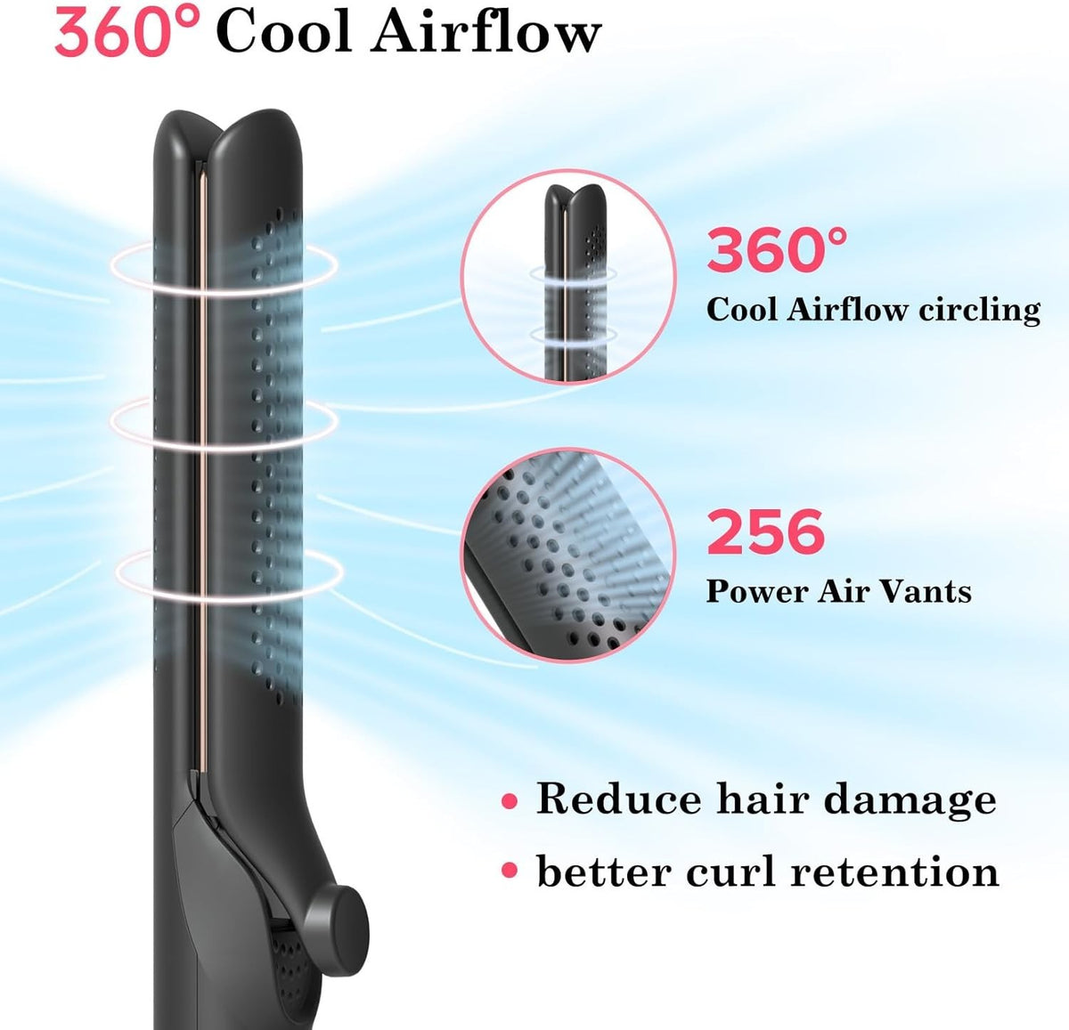 2-in-1 Hair Straightener and Curling Wand with Airflow System for Women