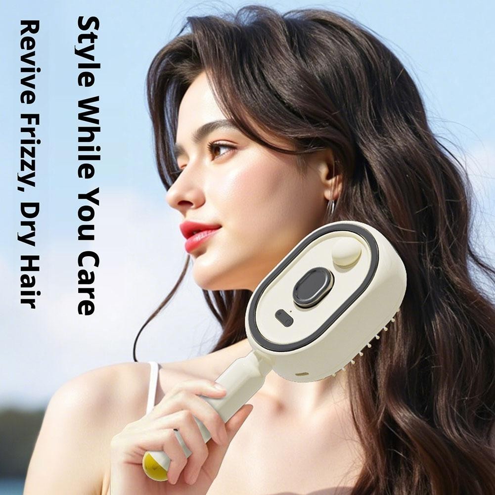 Electric Steam Hair Brush with Nano Mist & Red Light Therapy - Rechargeable, Portable, Detangling & Hydrating