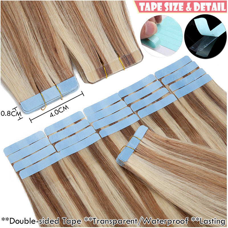 Human Hair Tape-In Extensions - Thick 150g Ombre & Natural Colors, Multiple Lengths
