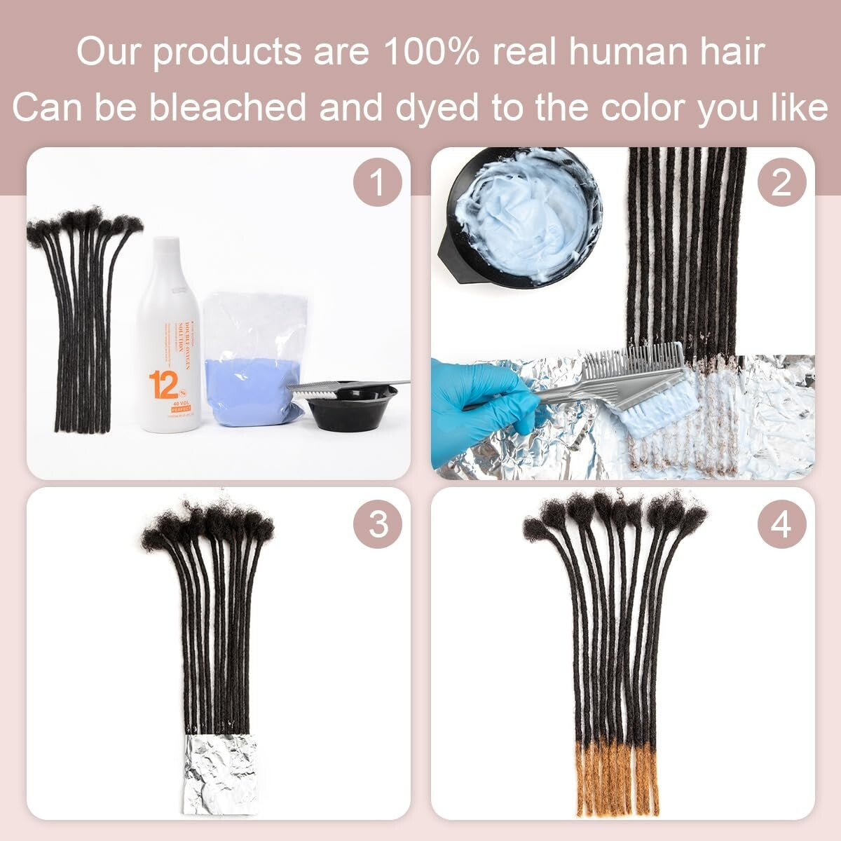 8 Inch Brown Human Hair Dreadlock Extensions 0.8cm Thickness 30 Strands Ombre