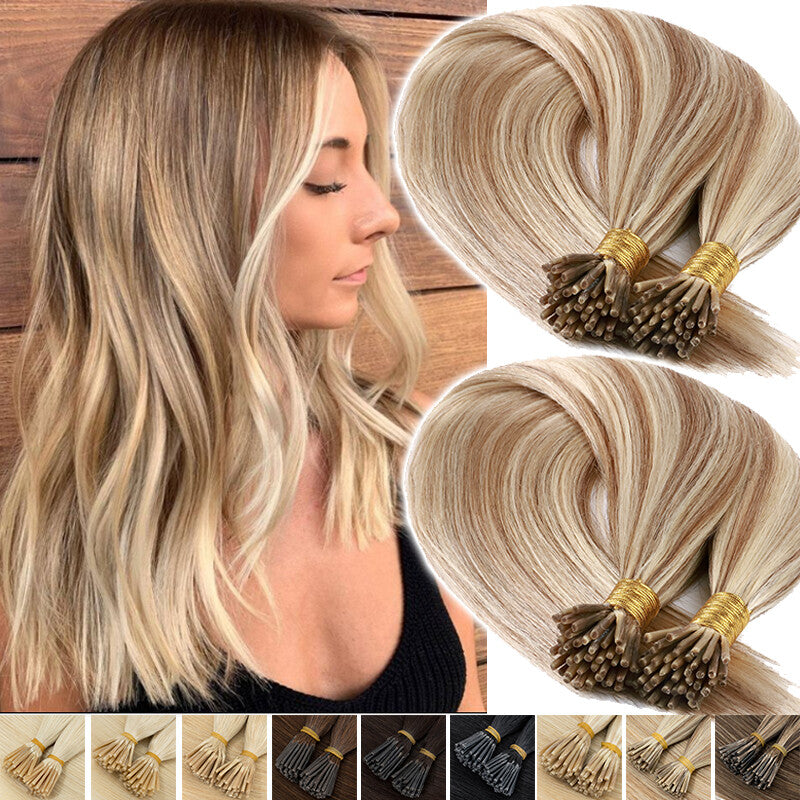 Remy Human Hair Extensions I-Tip Stick Tips Balayage & Solid Colors