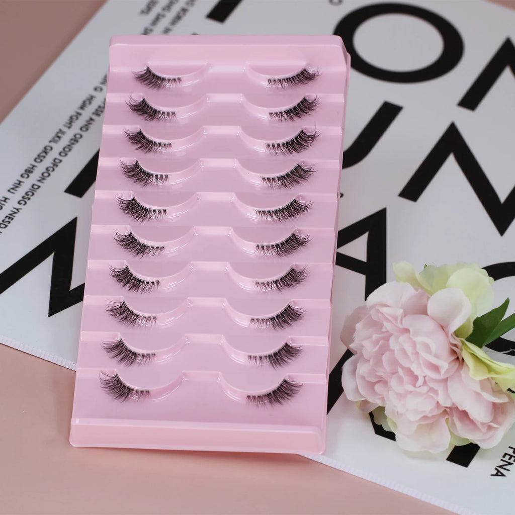 10 Pairs Natural Wispy Half Eyelash Extensions for Cat Eye Look
