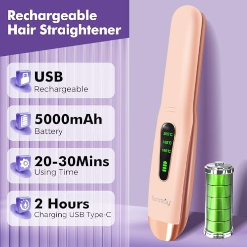 Cordless Travel Hair Straightener with Titanium Plates & Fast Heat