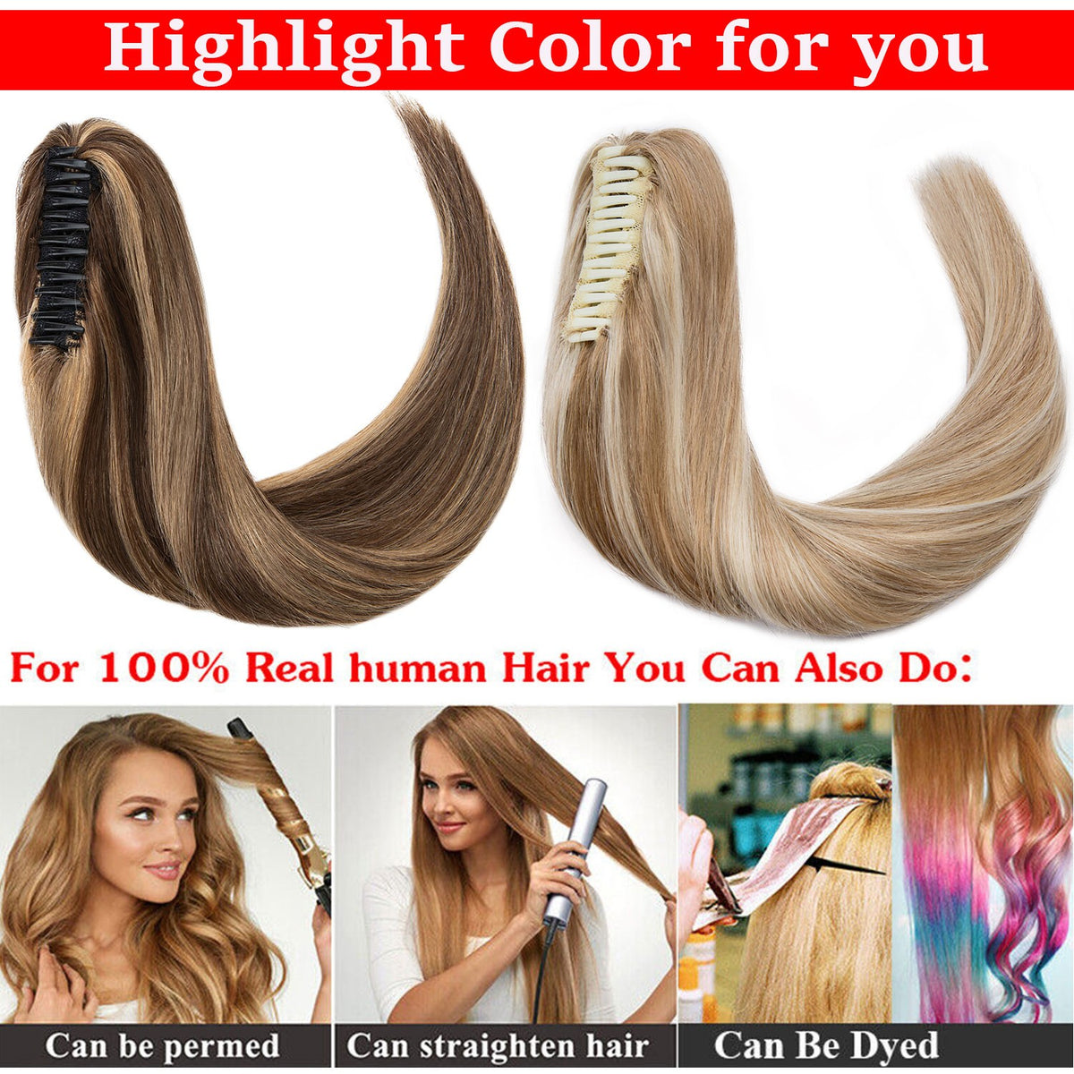 Remy Human Hair Ponytail Extensions Claw In Thick 100G for Natural Look