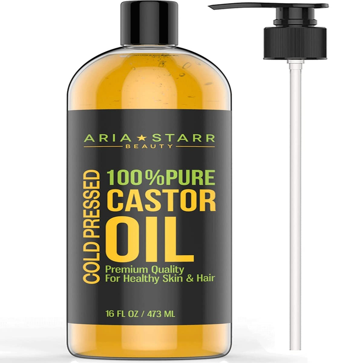 Pure Cold Pressed Castor Oil - 16 Fl Oz for Hair, Skin & Eyebrows - Moisturizer & Growth Oil